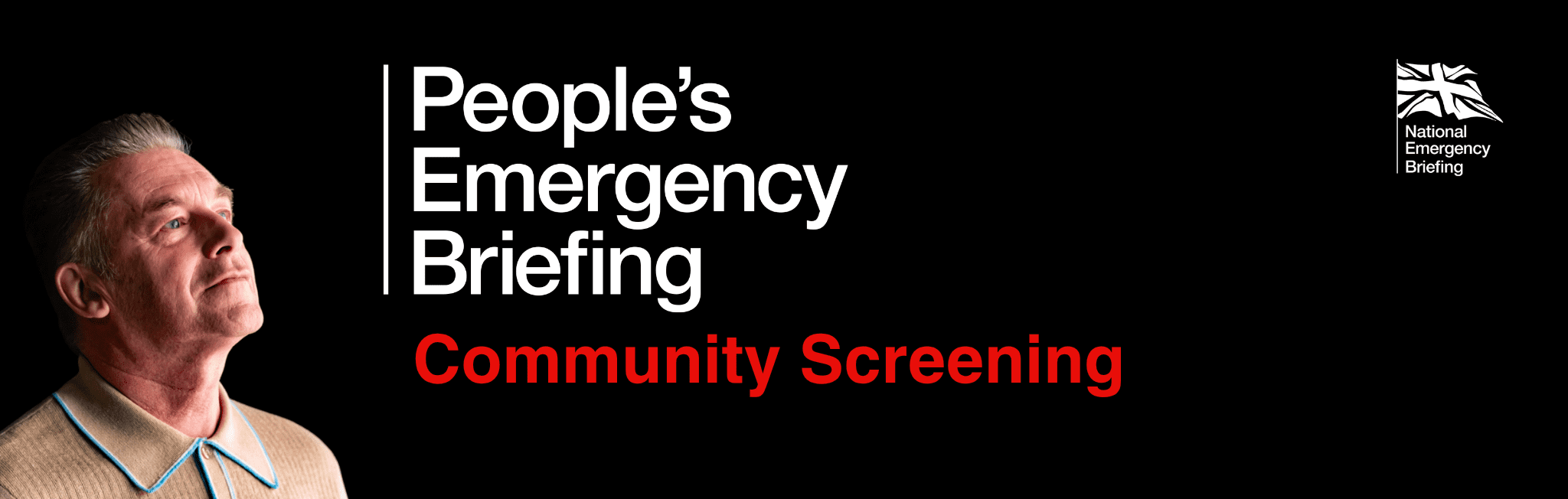 Banner reading: peoples emergency briefing community screening